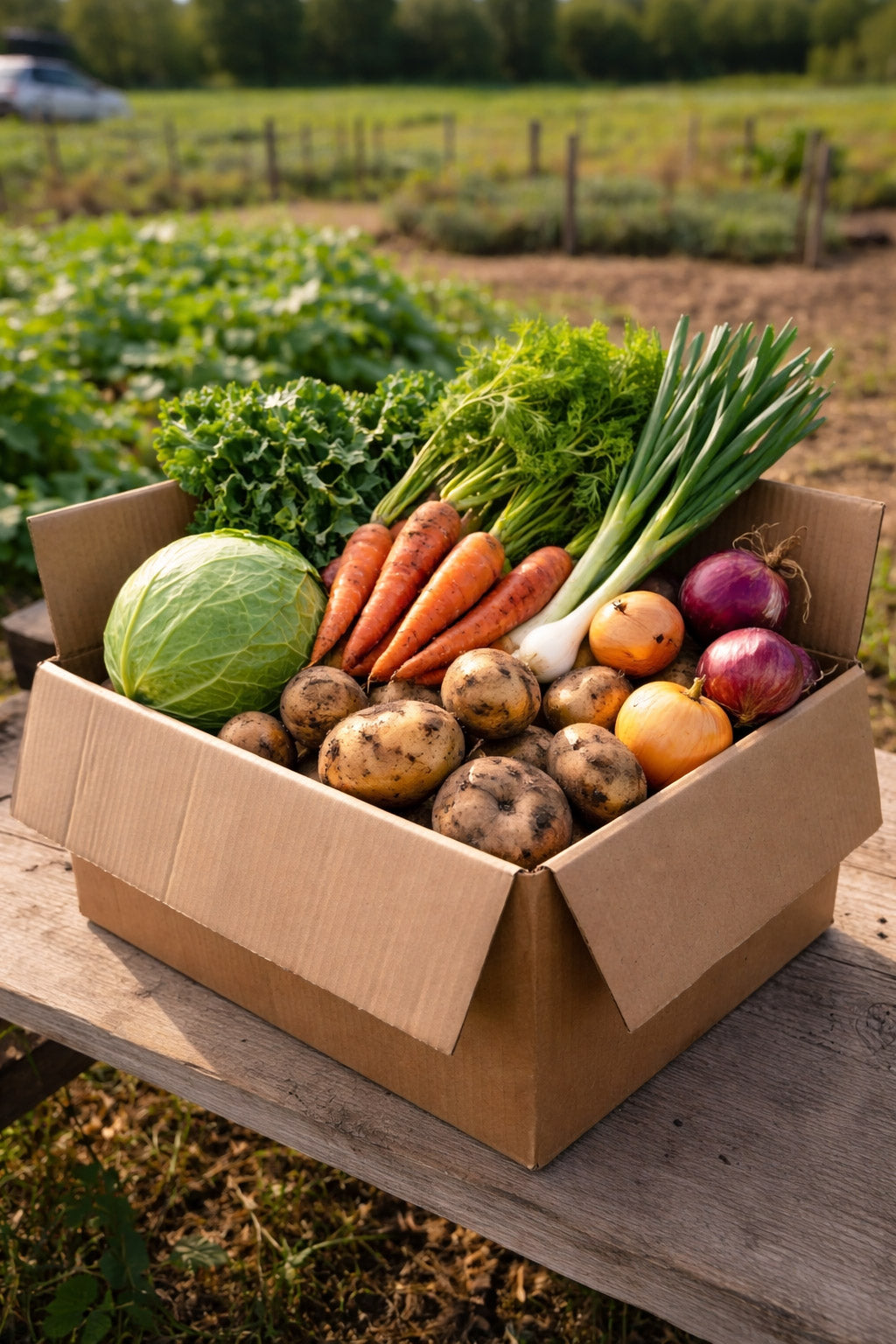 Community Harvest Box with fresh vegetables