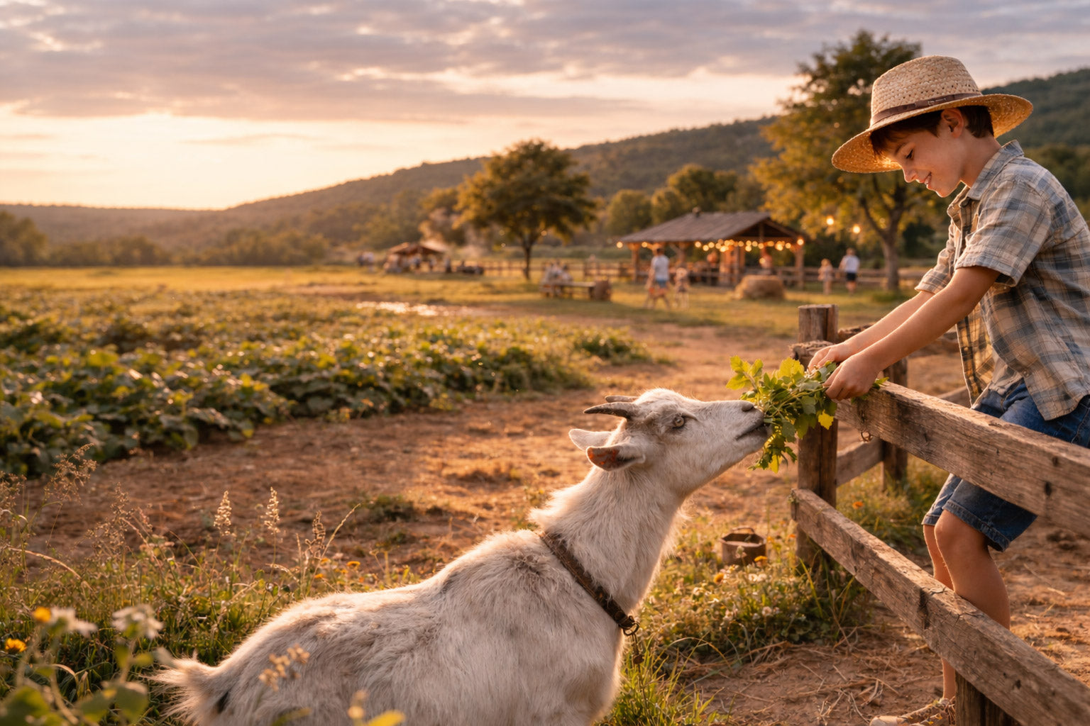 Child feeding a goat at Granary Road farm in Calgary